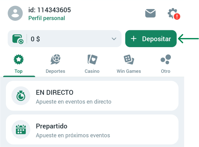 Depósito Betwinner APP Chile